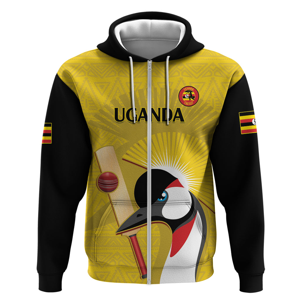 Custom Uganda Cricket Zip Hoodie Ugandan Grey Crowned Crane
