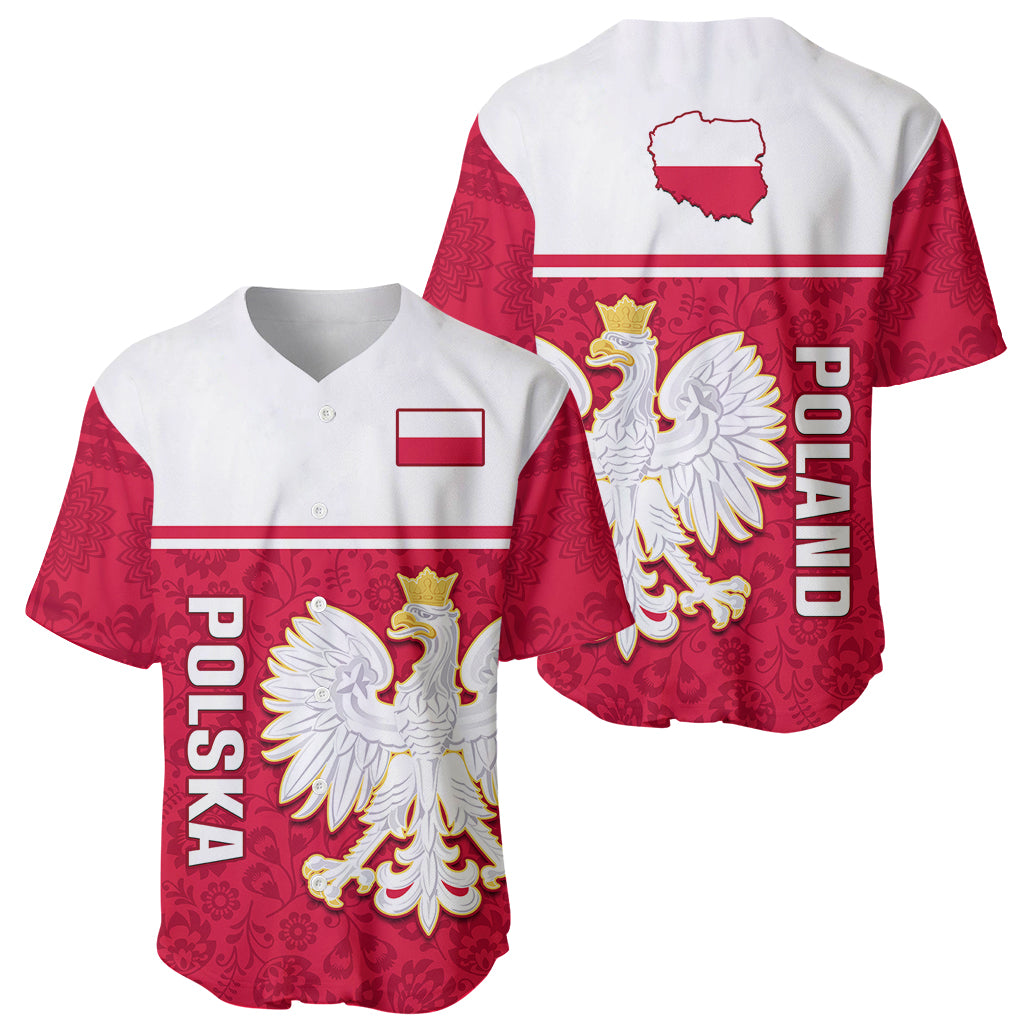 Poland Baseball Jersey Polska Coat Of Arms With Folk Pattern - Wonder Print Shop