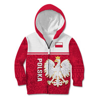 Poland Kid Hoodie Polska Coat Of Arms With Folk Pattern - Wonder Print Shop
