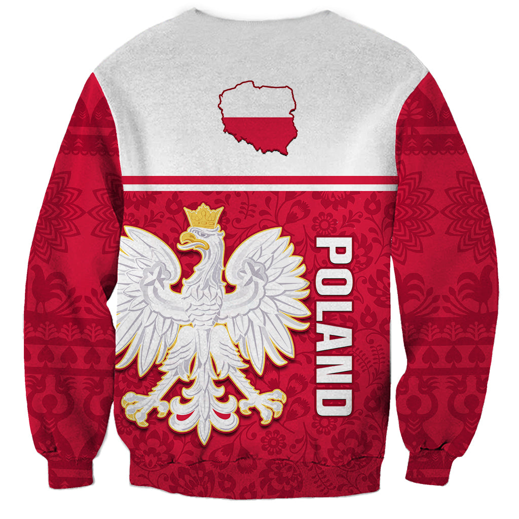 Poland Sweatshirt Polska Coat Of Arms With Folk Pattern - Wonder Print Shop