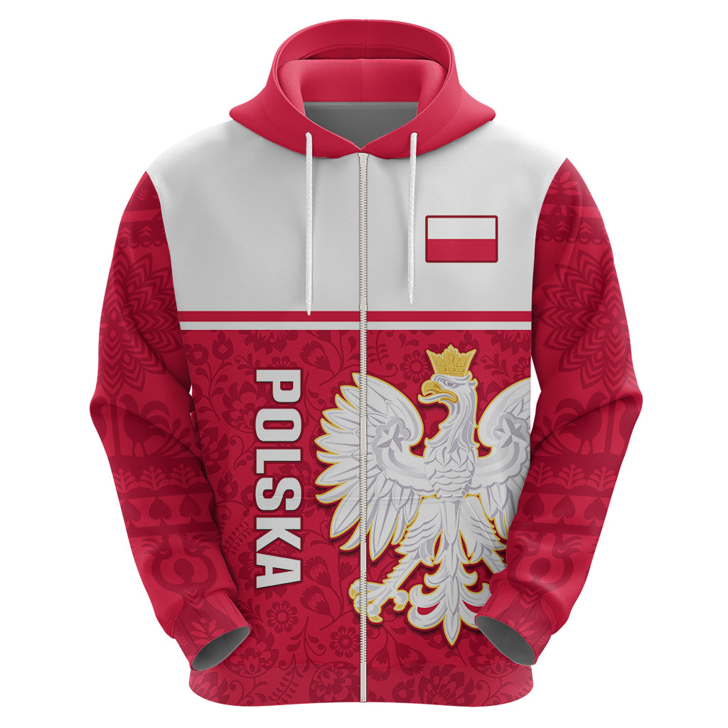 Personalised Poland Hoodie Polska Coat Of Arms With Folk Pattern - Wonder Print Shop