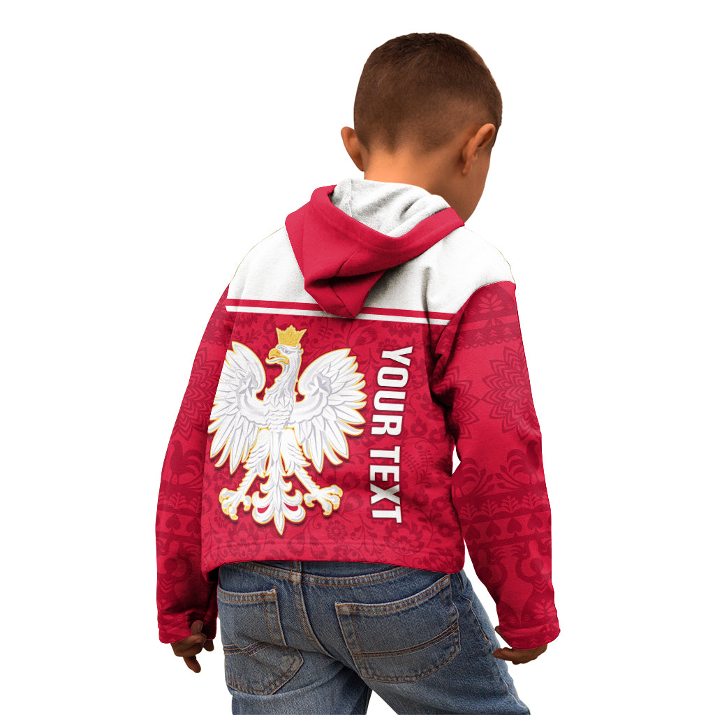 Personalised Poland Kid Hoodie Polska Coat Of Arms With Folk Pattern - Wonder Print Shop