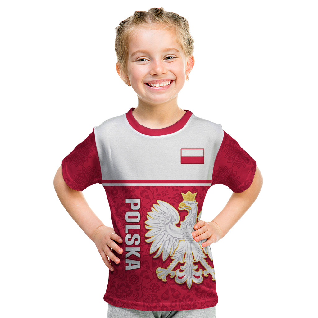 personalised-poland-kid-t-shirt-polska-coat-of-arms-with-folk-pattern