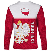 Personalised Poland Long Sleeve Shirt Polska Coat Of Arms With Folk Pattern - Wonder Print Shop