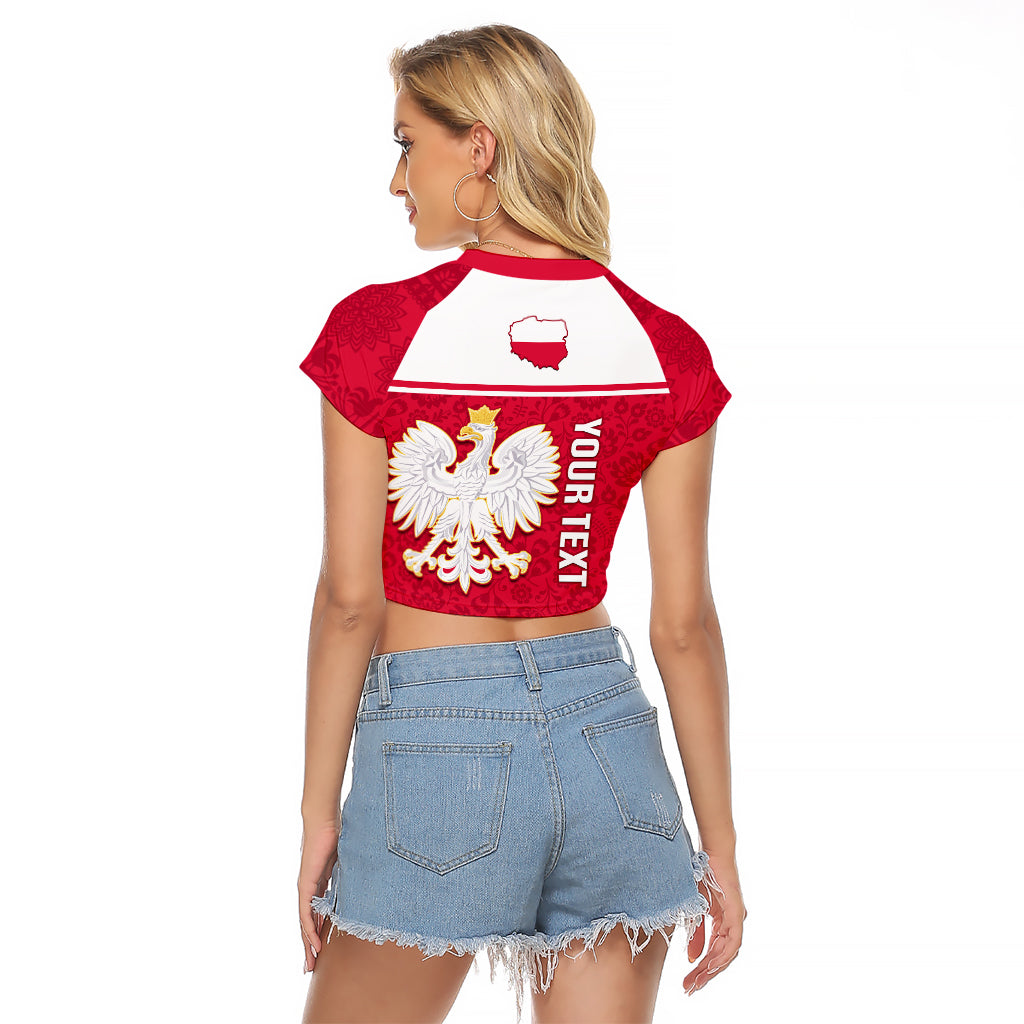 Personalised Poland Raglan Cropped T Shirt Polska Coat Of Arms With Folk Pattern - Wonder Print Shop