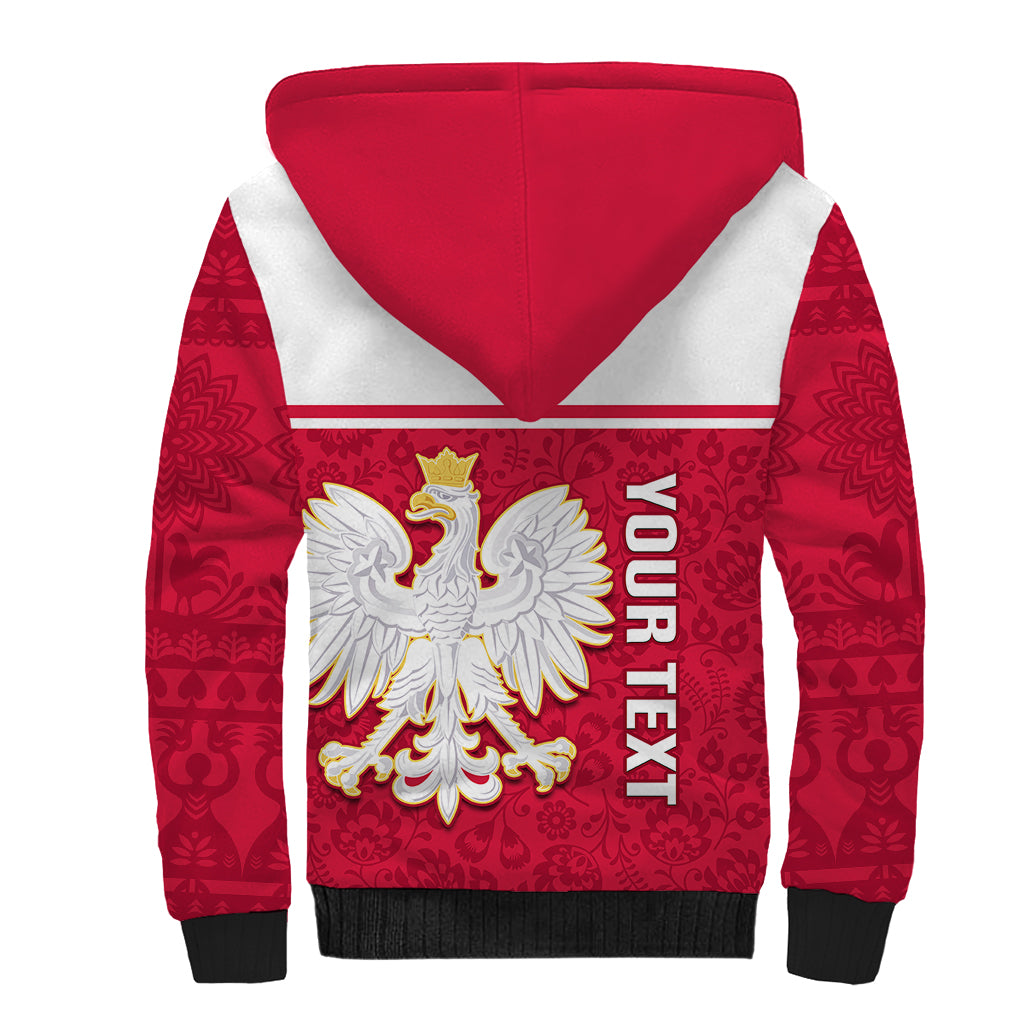 Personalised Poland Sherpa Hoodie Polska Coat Of Arms With Folk Pattern - Wonder Print Shop