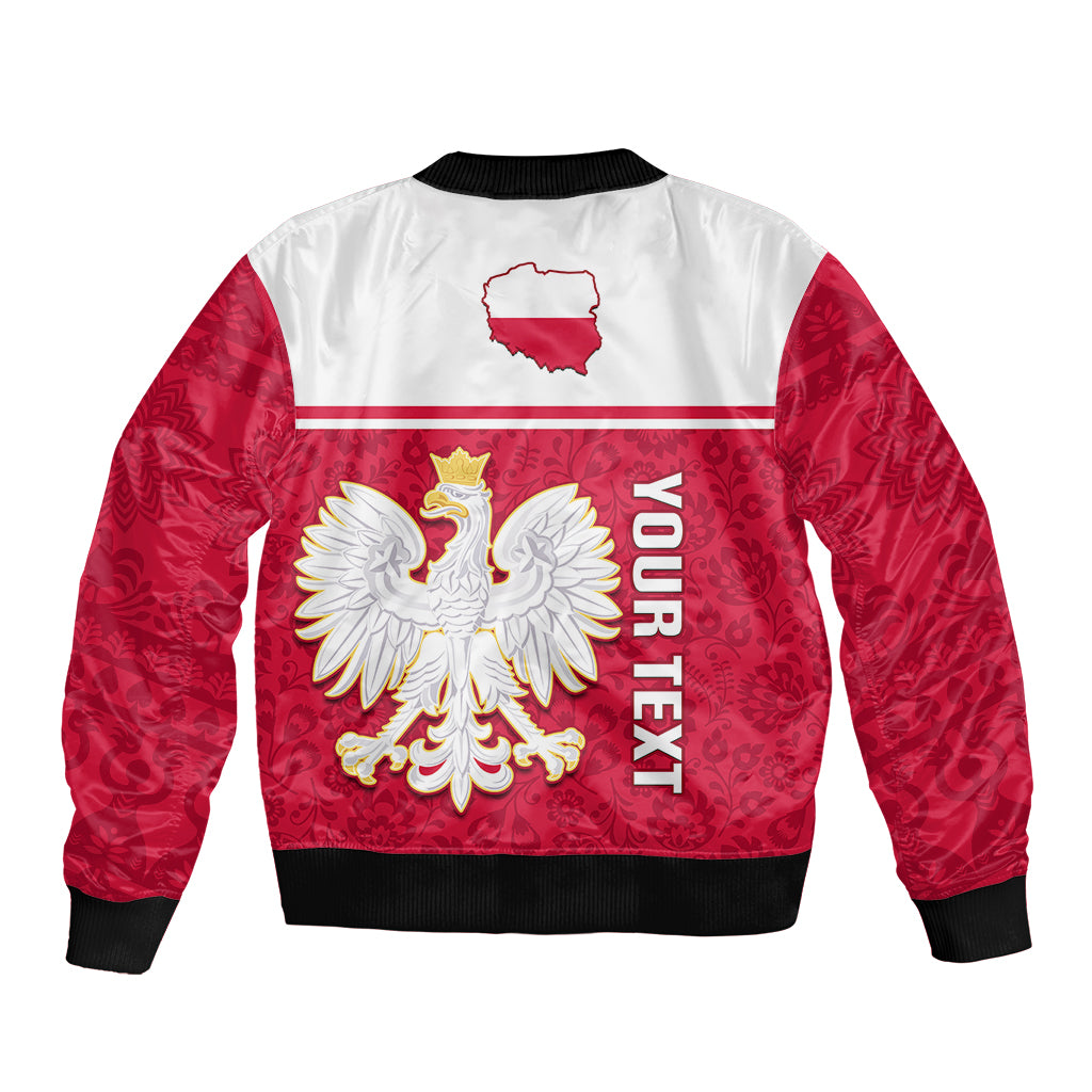 Personalised Poland Sleeve Zip Bomber Jacket Polska Coat Of Arms With Folk Pattern - Wonder Print Shop