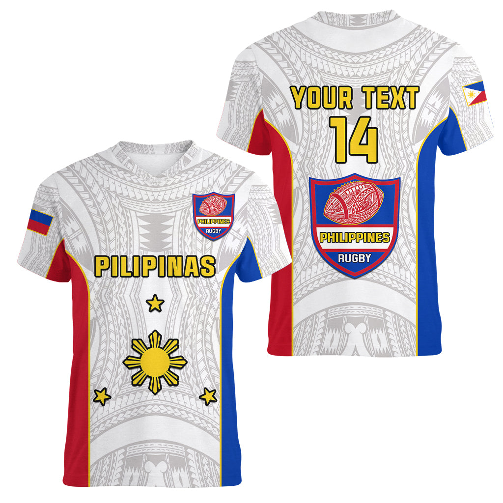 Personalised Philippines Rugby Women V Neck T Shirt Pacific Pilipinas Go Tamaraws - Wonder Print Shop