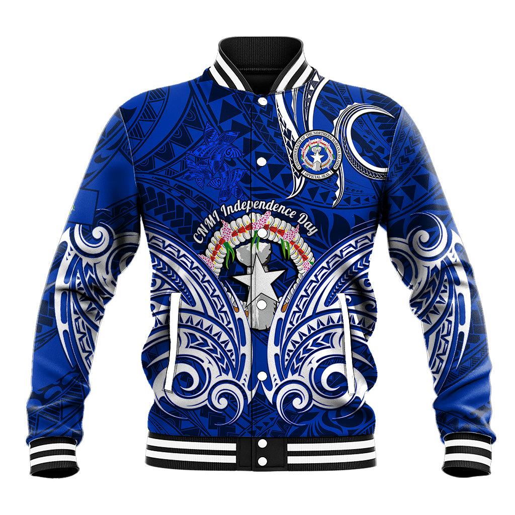 Personalised Independence Day CNMI Baseball Jacket Northern Mariana Islands Tribal Tattoo Pattern - Wonder Print Shop