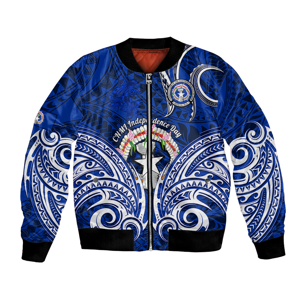 Personalised Independence Day CNMI Bomber Jacket Northern Mariana Islands Tribal Tattoo Pattern - Wonder Print Shop