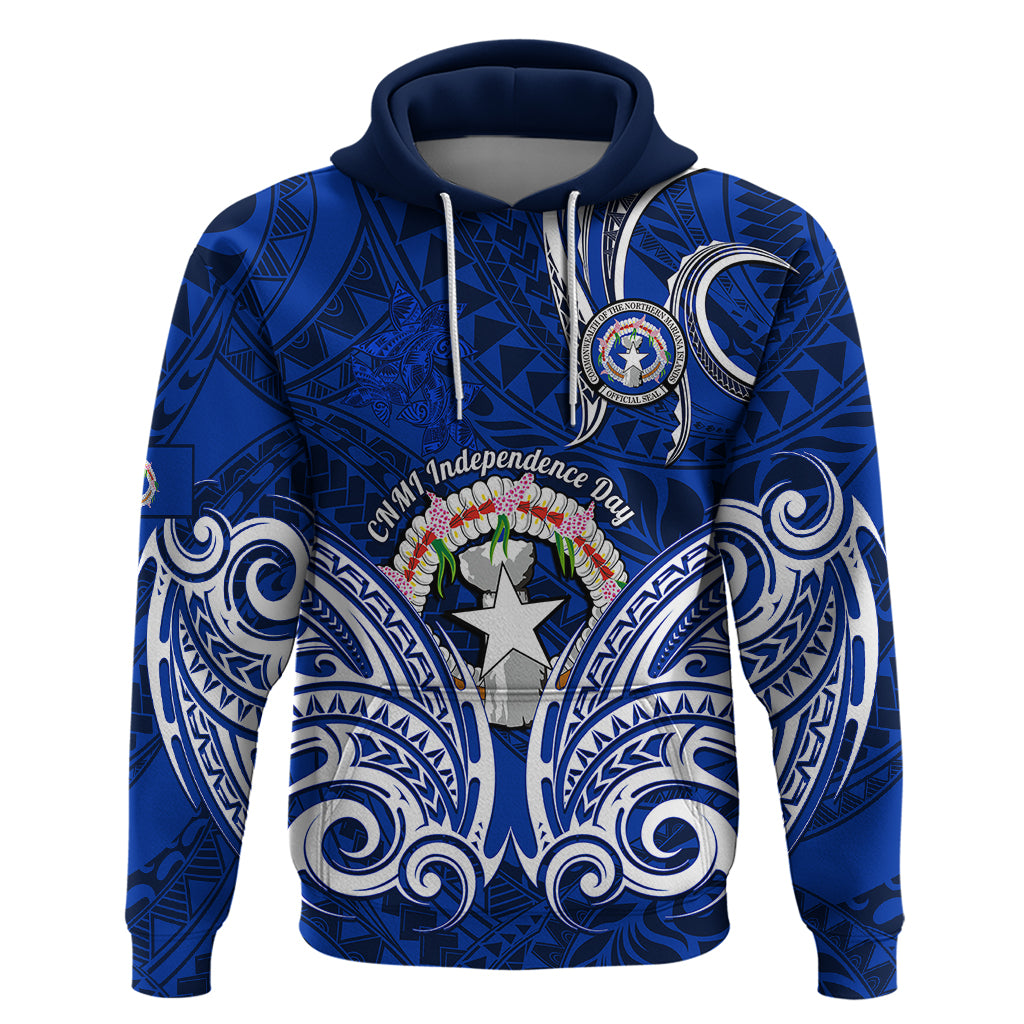 Personalised Independence Day CNMI Hoodie Northern Mariana Islands Tribal Tattoo Pattern - Wonder Print Shop