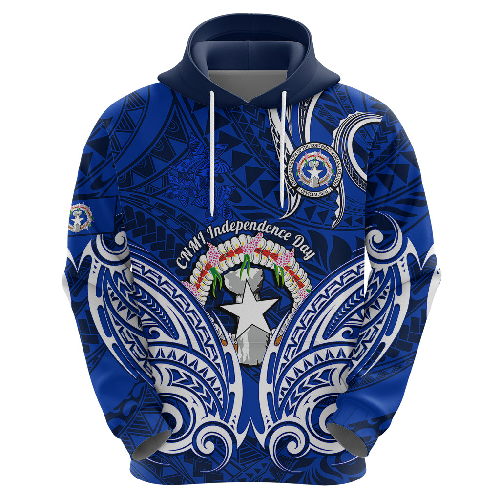 Personalised Independence Day CNMI Hoodie Northern Mariana Islands Tribal Tattoo Pattern - Wonder Print Shop