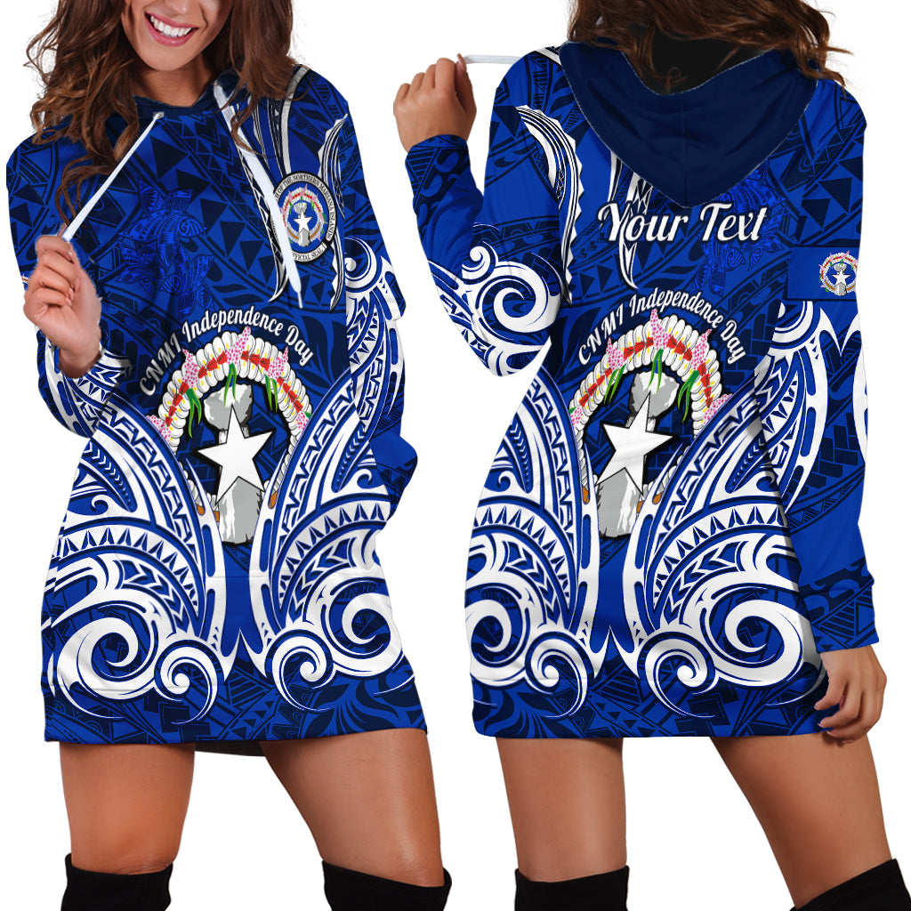 Personalised Independence Day CNMI Hoodie Dress Northern Mariana Islands Tribal Tattoo Pattern - Wonder Print Shop