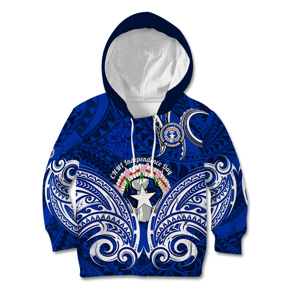 Personalised Independence Day CNMI Kid Hoodie Northern Mariana Islands Tribal Tattoo Pattern - Wonder Print Shop