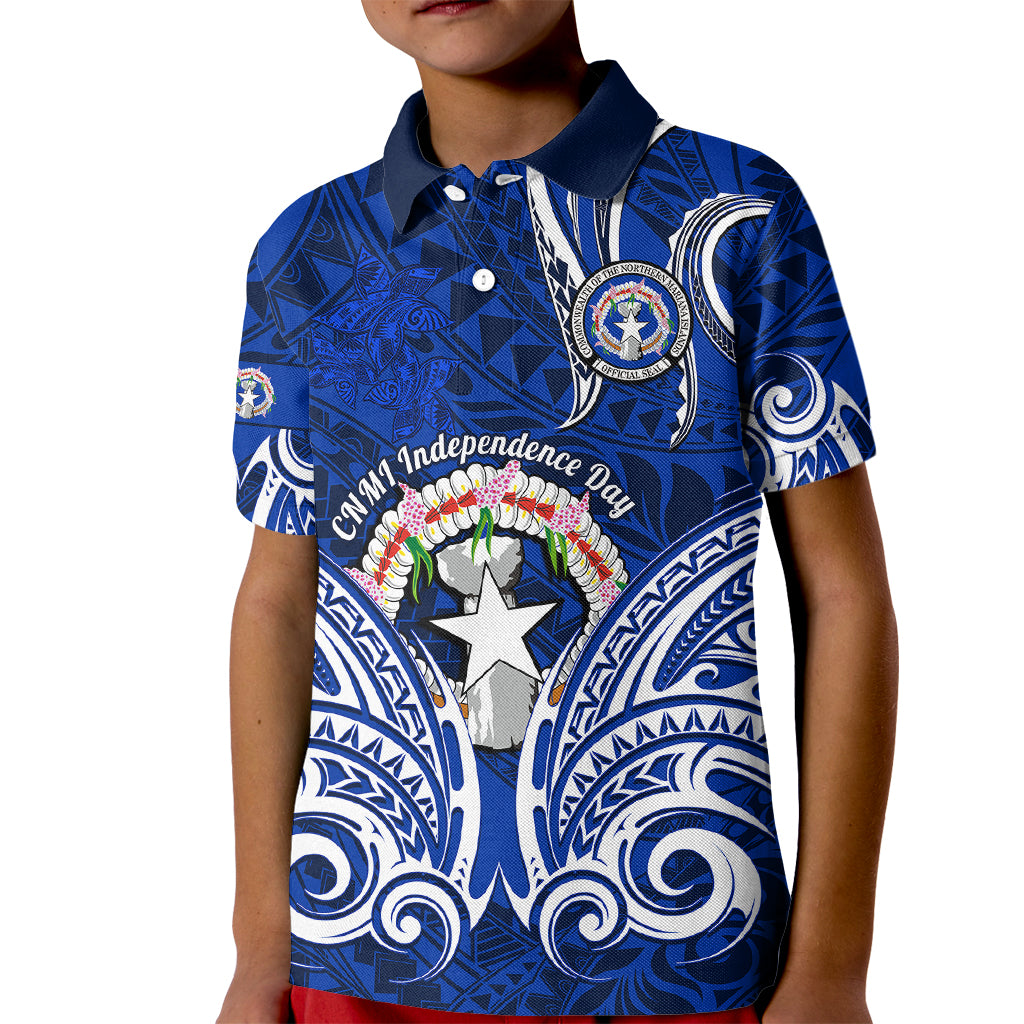 Personalised Independence Day CNMI Kid Polo Shirt Northern Mariana Islands Tribal Tattoo Pattern - Wonder Print Shop