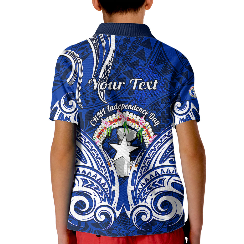 Personalised Independence Day CNMI Kid Polo Shirt Northern Mariana Islands Tribal Tattoo Pattern - Wonder Print Shop