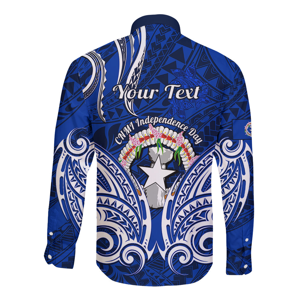 Personalised Independence Day CNMI Long Sleeve Button Shirt Northern Mariana Islands Tribal Tattoo Pattern - Wonder Print Shop