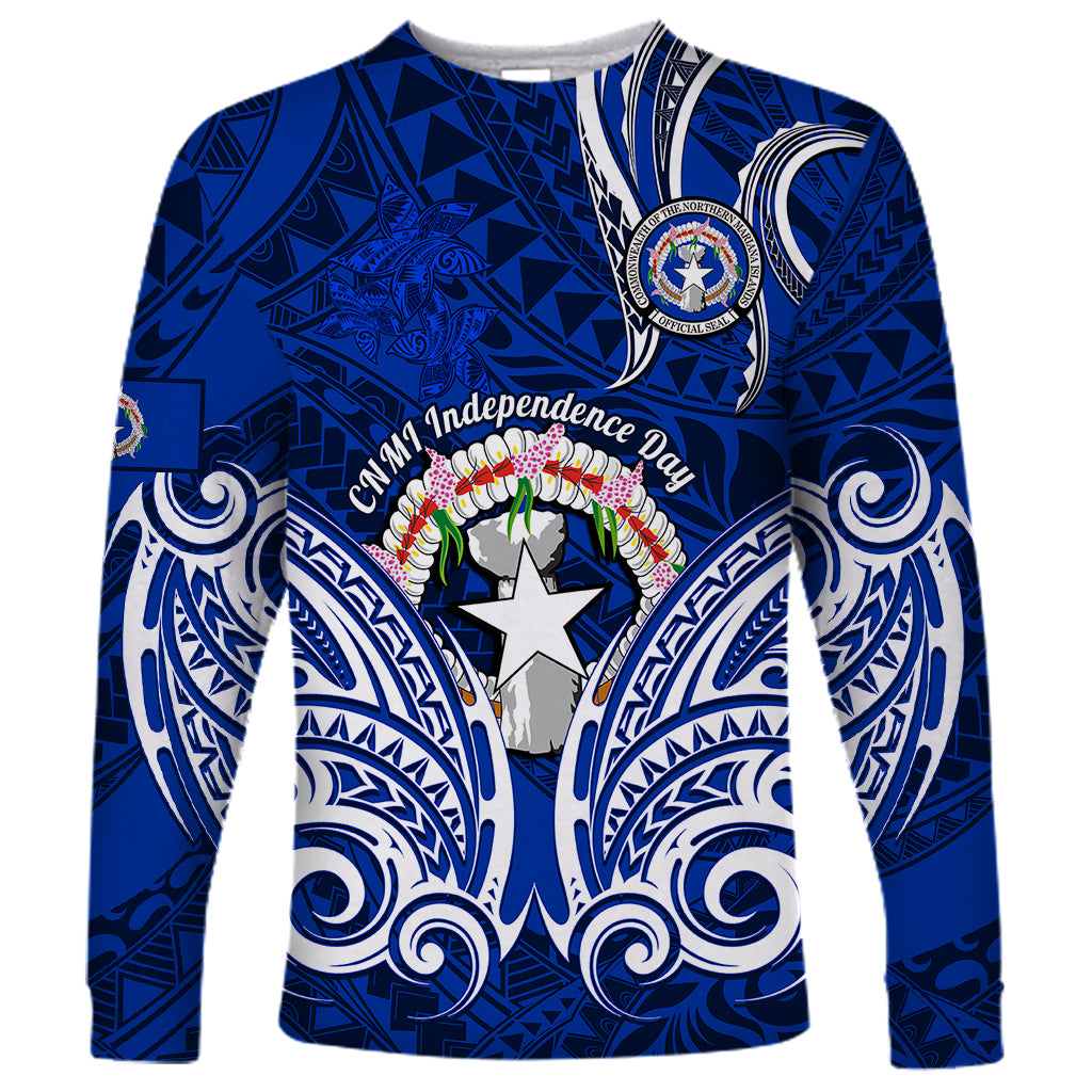 Personalised Independence Day CNMI Long Sleeve Shirt Northern Mariana Islands Tribal Tattoo Pattern - Wonder Print Shop