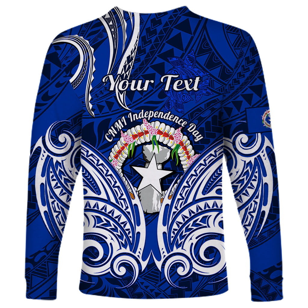 Personalised Independence Day CNMI Long Sleeve Shirt Northern Mariana Islands Tribal Tattoo Pattern - Wonder Print Shop