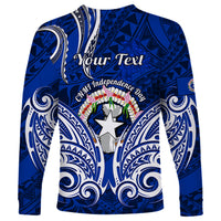 Personalised Independence Day CNMI Long Sleeve Shirt Northern Mariana Islands Tribal Tattoo Pattern - Wonder Print Shop