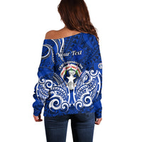 Personalised Independence Day CNMI Off Shoulder Sweater Northern Mariana Islands Tribal Tattoo Pattern - Wonder Print Shop