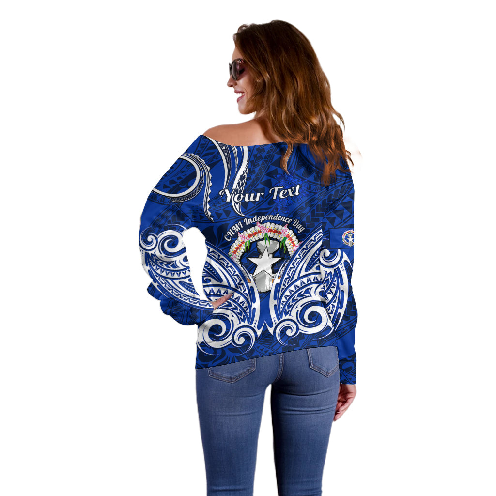 Personalised Independence Day CNMI Off Shoulder Sweater Northern Mariana Islands Tribal Tattoo Pattern - Wonder Print Shop