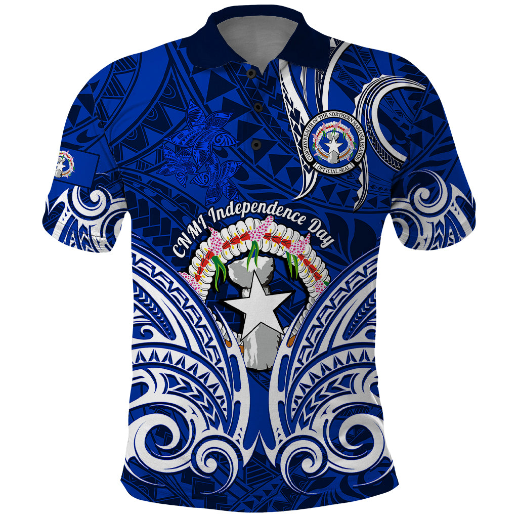 Personalised Independence Day CNMI Polo Shirt Northern Mariana Islands Tribal Tattoo Pattern - Wonder Print Shop