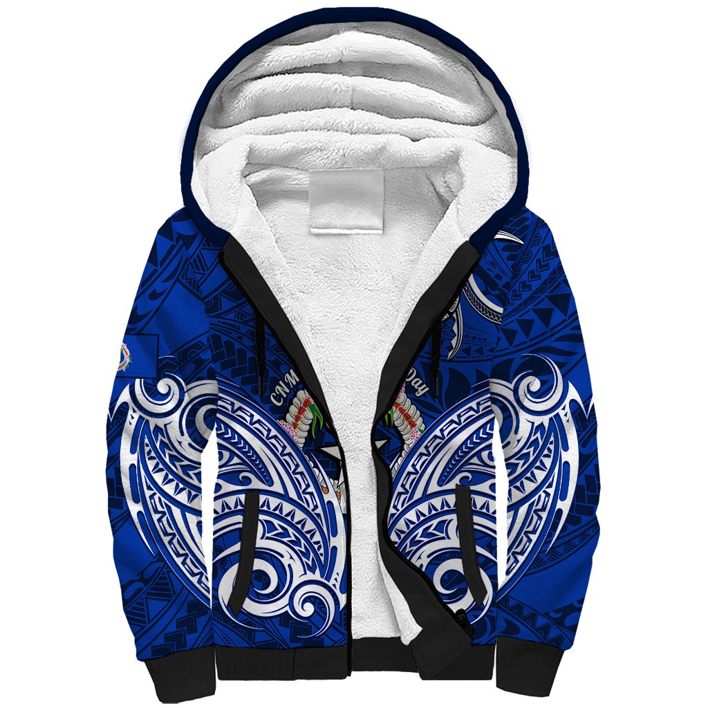 Personalised Independence Day CNMI Sherpa Hoodie Northern Mariana Islands Tribal Tattoo Pattern - Wonder Print Shop