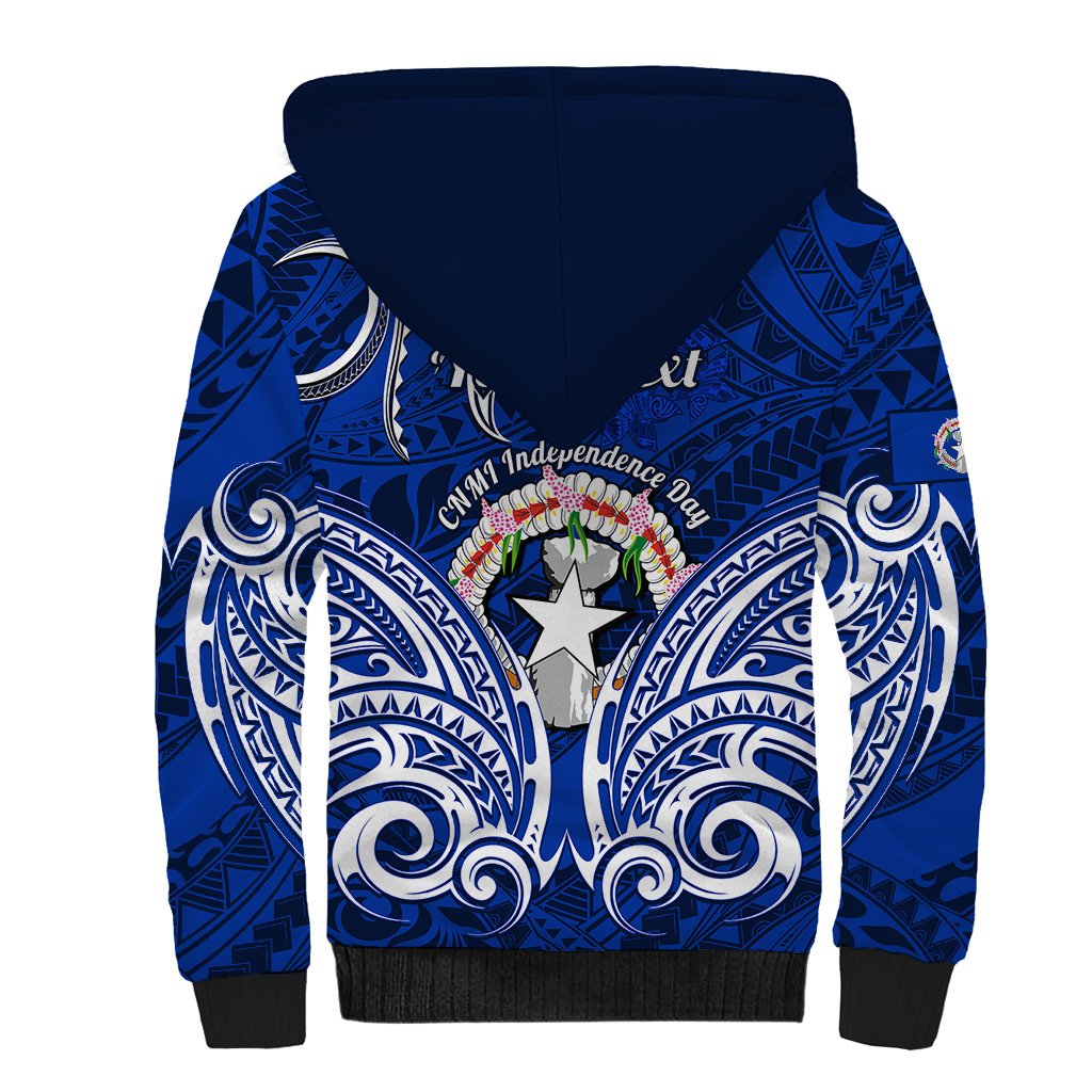 Personalised Independence Day CNMI Sherpa Hoodie Northern Mariana Islands Tribal Tattoo Pattern - Wonder Print Shop