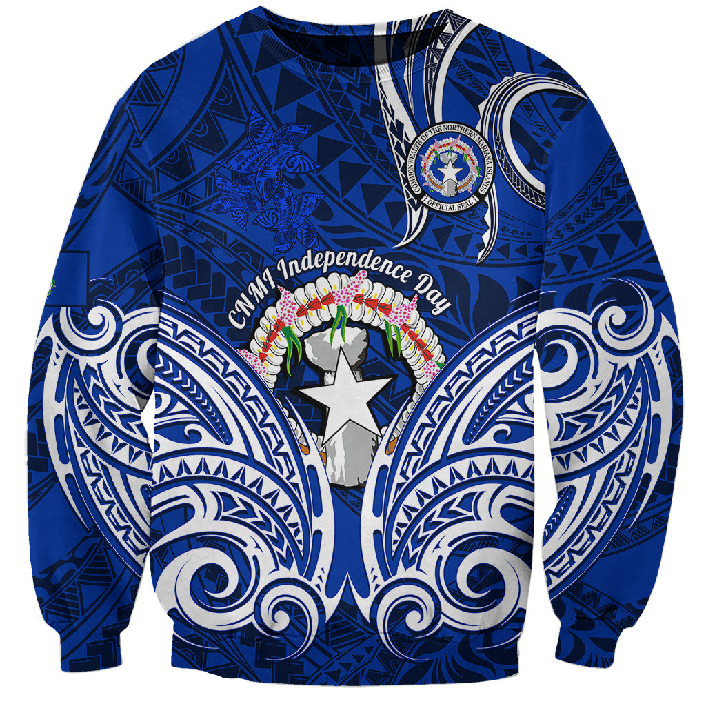 Personalised Independence Day CNMI Sweatshirt Northern Mariana Islands Tribal Tattoo Pattern - Wonder Print Shop