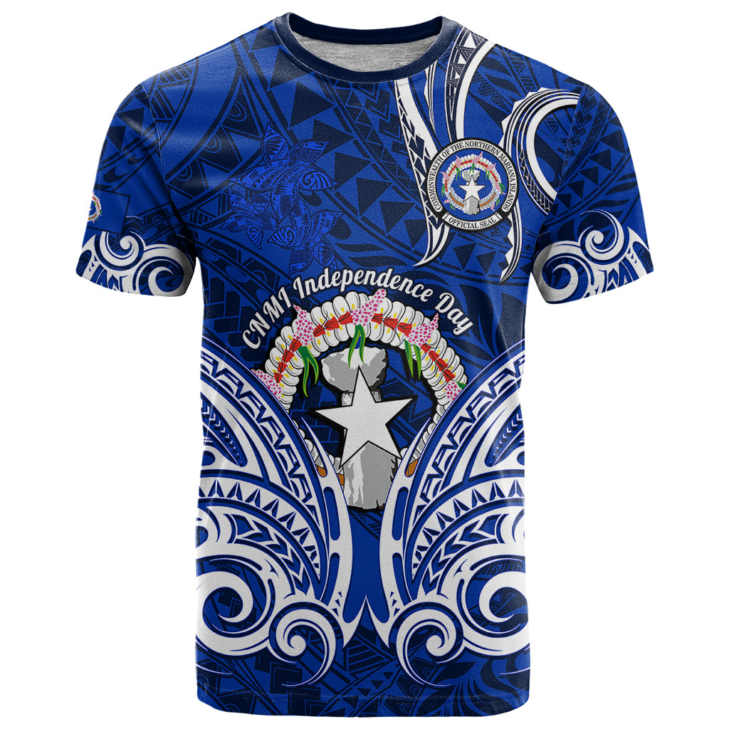 Personalised Independence Day CNMI T Shirt Northern Mariana Islands Tribal Tattoo Pattern - Wonder Print Shop
