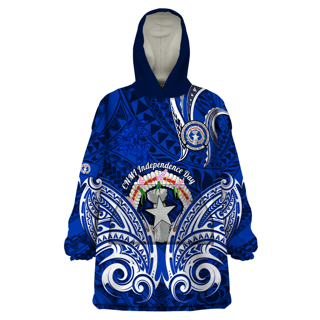 Personalised Independence Day CNMI Wearable Blanket Hoodie Northern Mariana Islands Tribal Tattoo Pattern - Wonder Print Shop