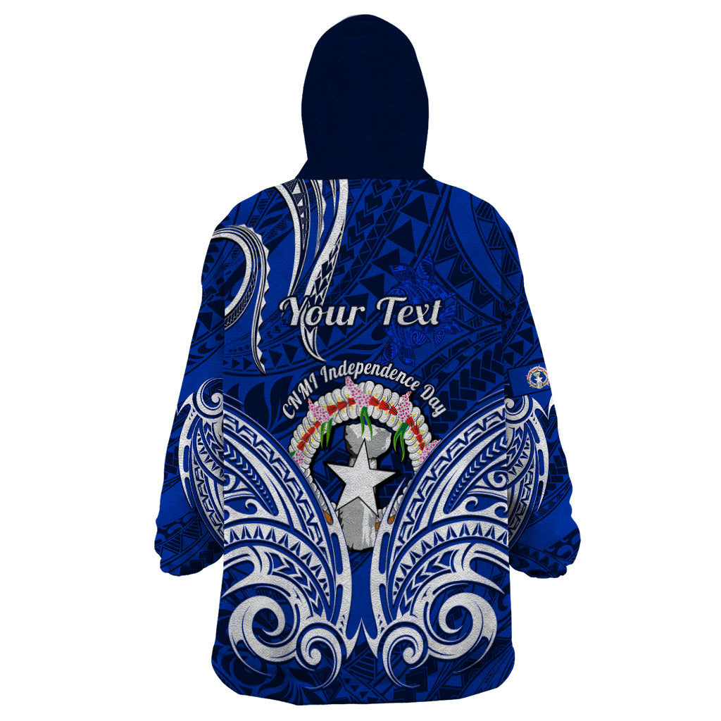 Personalised Independence Day CNMI Wearable Blanket Hoodie Northern Mariana Islands Tribal Tattoo Pattern - Wonder Print Shop