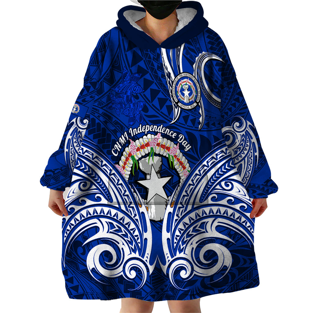 Personalised Independence Day CNMI Wearable Blanket Hoodie Northern Mariana Islands Tribal Tattoo Pattern - Wonder Print Shop