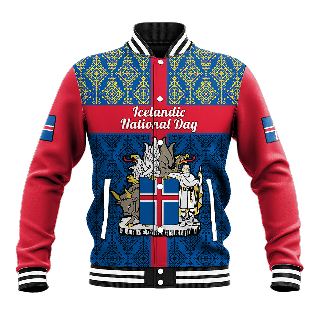 17 June Iceland National Day Baseball Jacket Icelandic Folk Pattern - Wonder Print Shop
