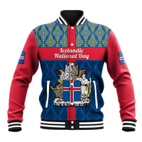 17 June Iceland National Day Baseball Jacket Icelandic Folk Pattern - Wonder Print Shop