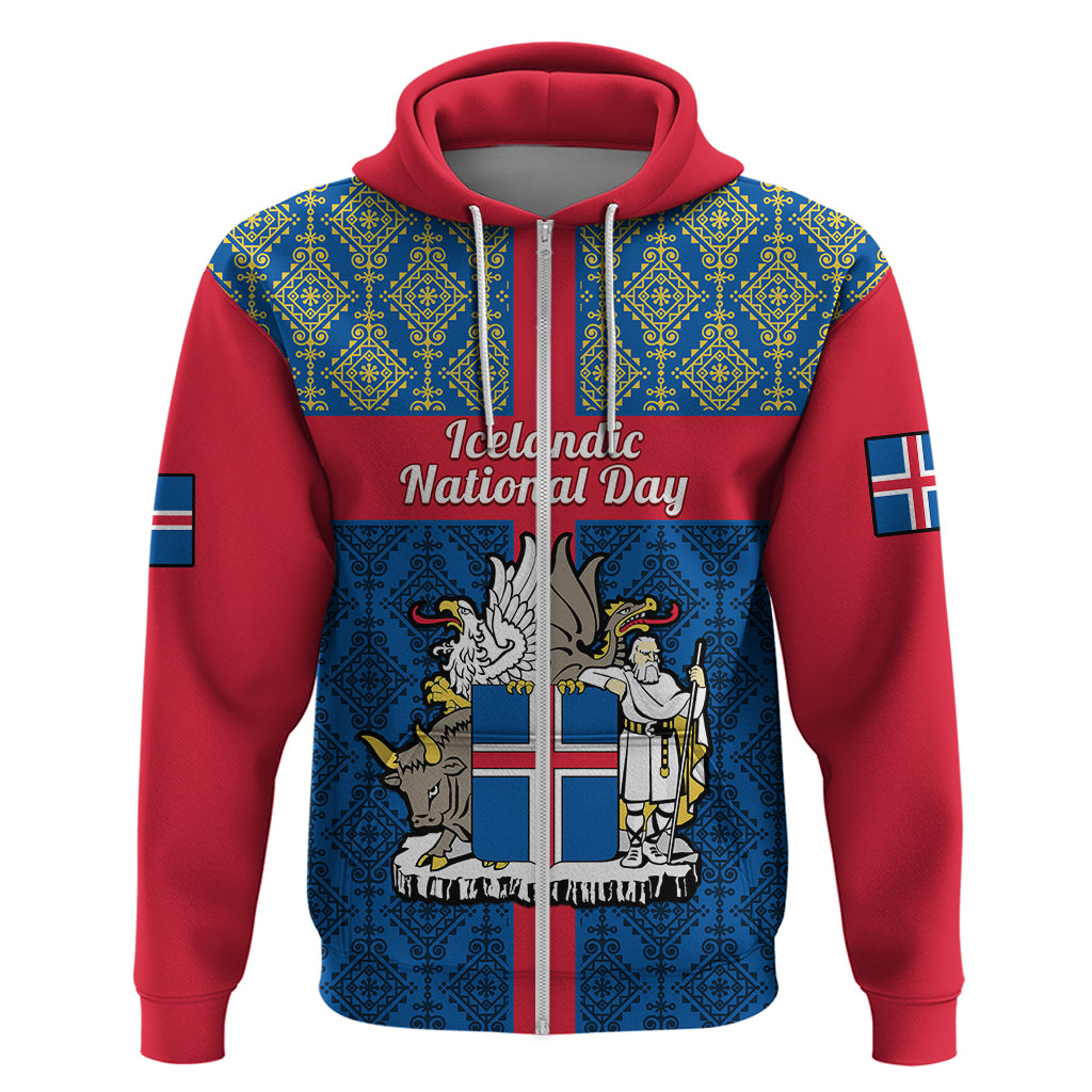 17 June Iceland National Day Hoodie Icelandic Folk Pattern - Wonder Print Shop
