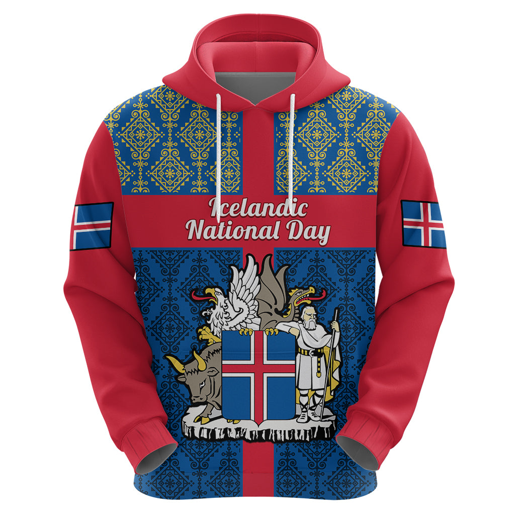 17 June Iceland National Day Hoodie Icelandic Folk Pattern - Wonder Print Shop