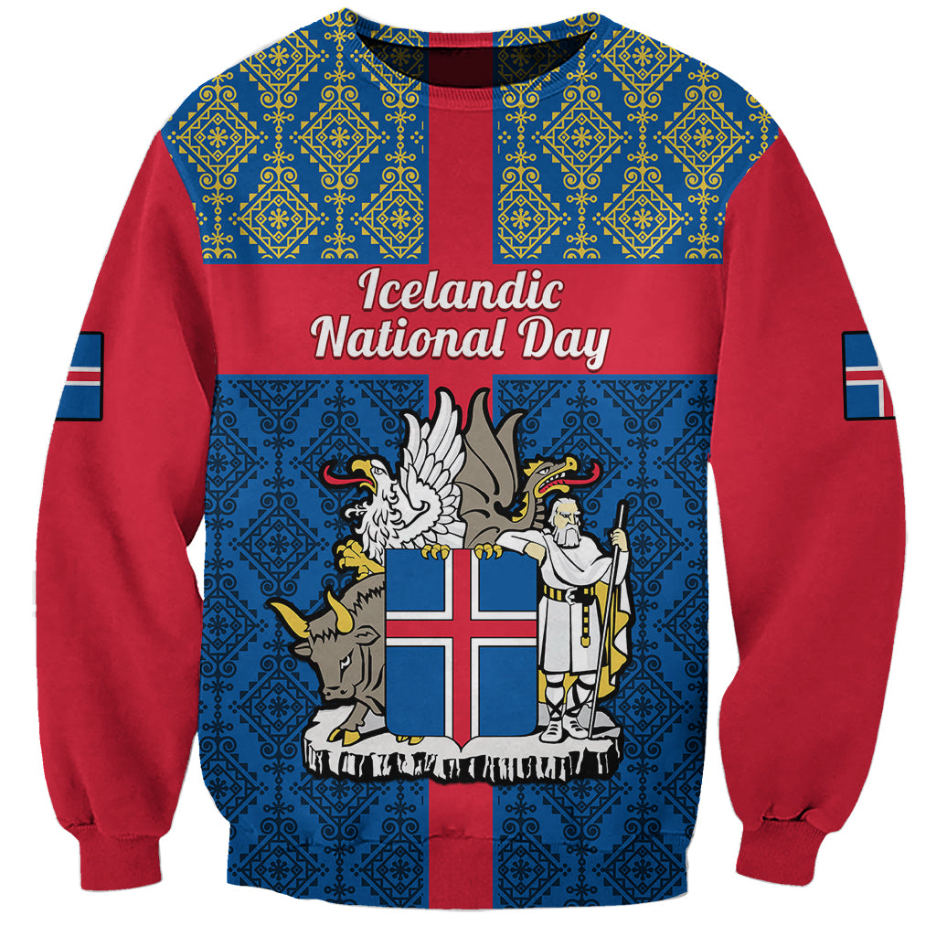 17 June Iceland National Day Sweatshirt Icelandic Folk Pattern - Wonder Print Shop