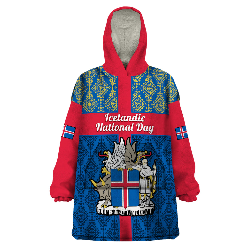 17 June Iceland National Day Wearable Blanket Hoodie Icelandic Folk Pattern - Wonder Print Shop
