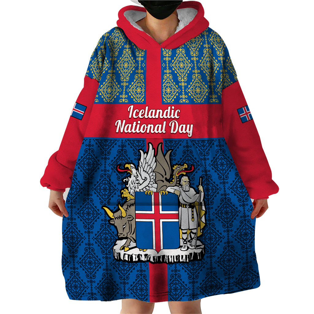 17 June Iceland National Day Wearable Blanket Hoodie Icelandic Folk Pattern - Wonder Print Shop