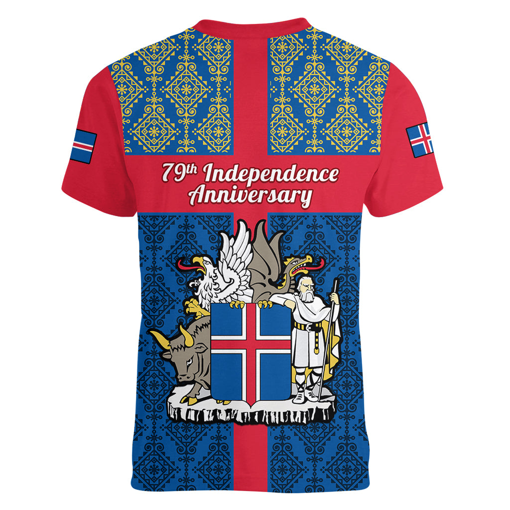 17 June Iceland National Day Women V Neck T Shirt Icelandic Folk Pattern - Wonder Print Shop