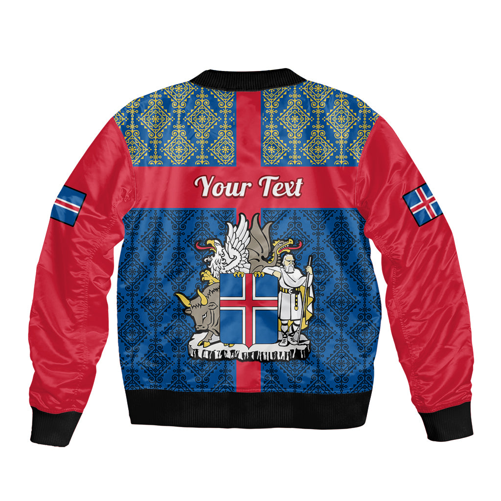 Personalised 17 June Iceland National Day Bomber Jacket Icelandic Folk Pattern - Wonder Print Shop