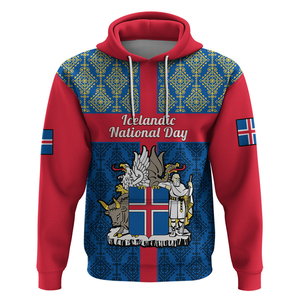 Personalised 17 June Iceland National Day Hoodie Icelandic Folk Pattern - Wonder Print Shop