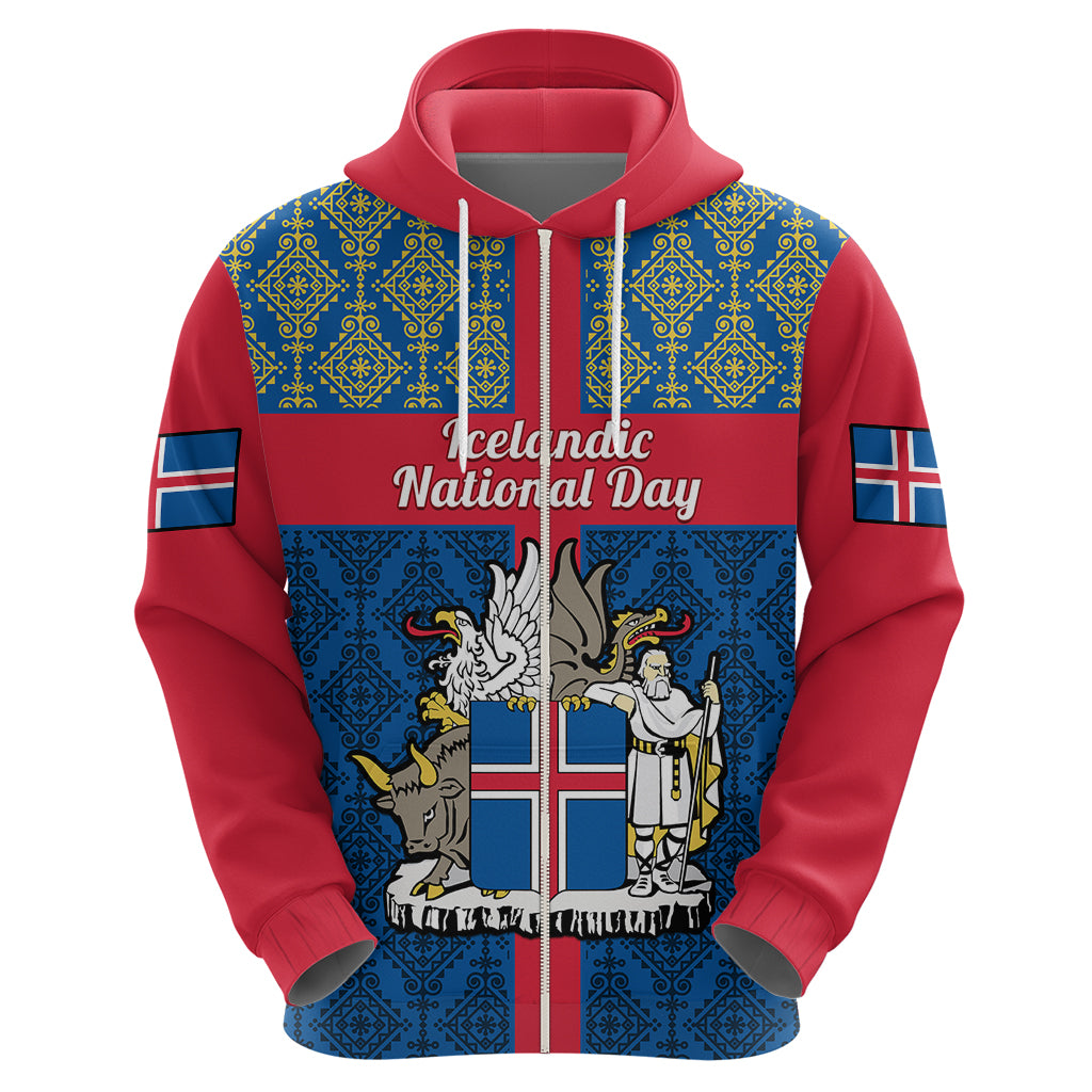 Personalised 17 June Iceland National Day Hoodie Icelandic Folk Pattern - Wonder Print Shop