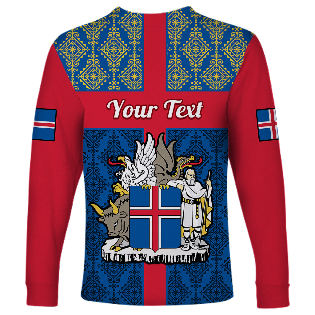 Personalised 17 June Iceland National Day Long Sleeve Shirt Icelandic Folk Pattern - Wonder Print Shop