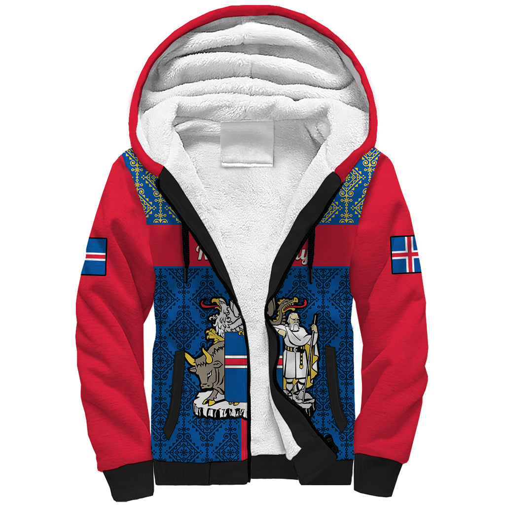 Personalised 17 June Iceland National Day Sherpa Hoodie Icelandic Folk Pattern - Wonder Print Shop