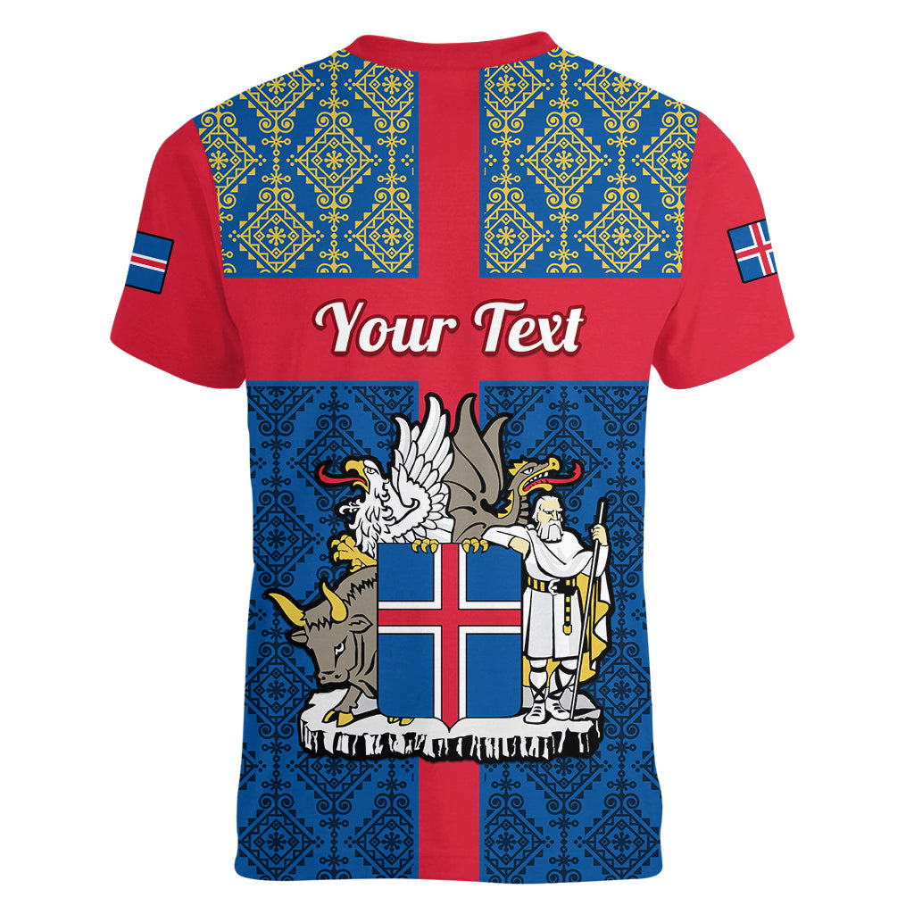 Personalised 17 June Iceland National Day Women V Neck T Shirt Icelandic Folk Pattern - Wonder Print Shop