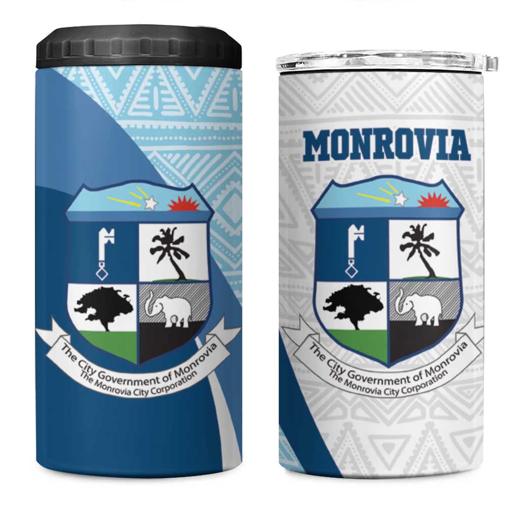 Liberia Monrovia Capital 4 in 1 Can Cooler Tumbler African Pattern Curves Style