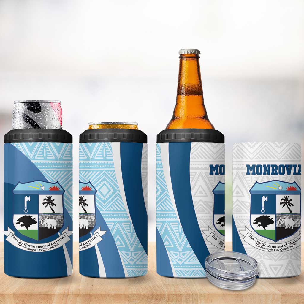 Liberia Monrovia Capital 4 in 1 Can Cooler Tumbler African Pattern Curves Style